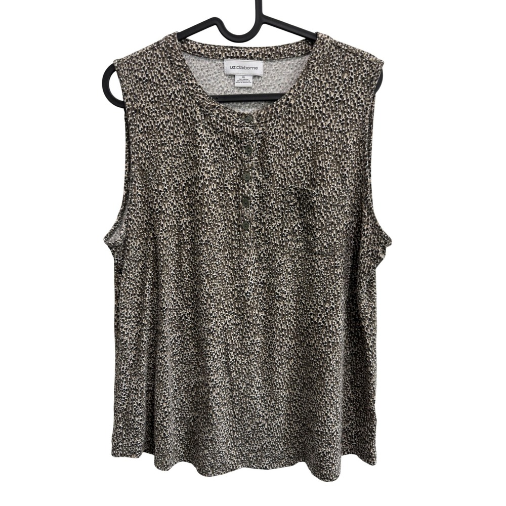 Liz Claiborne XL Animal Print Sleeveless Button‎ Up Tank Top Blouse